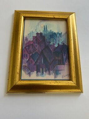Vintage Framed Cityscape/Village/Landscape Abstract Original Painting Art 7”x9”